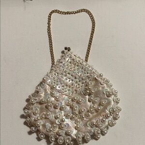 Vintage Rare Elegant Pearl-Embellished White Evening Bag